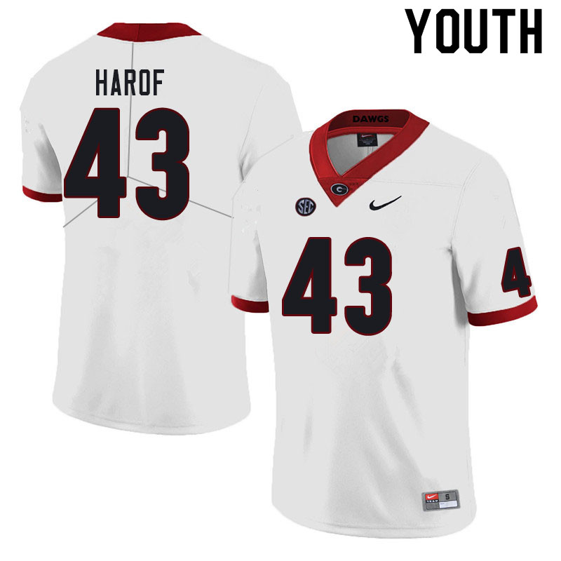 Georgia Bulldogs Youth Chase Harof #43 White Stitched College UGA Football Jersey 23MY018RZ